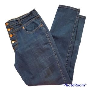 Judy Blue medium wash high rise exposed button fly skinny jeans